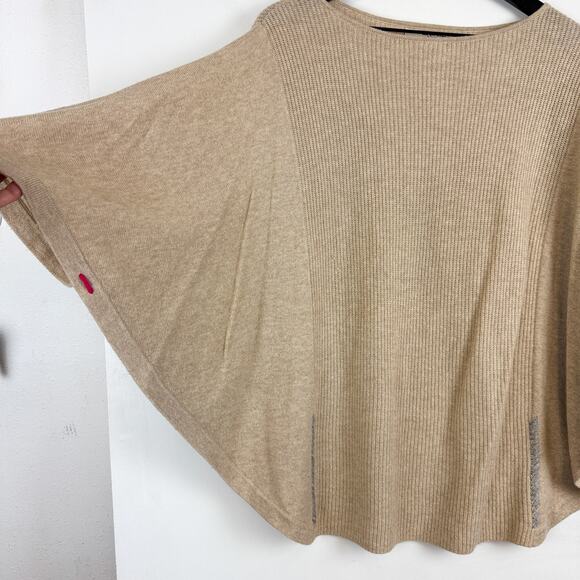 Label + Thread Wool Cashmere Knit Circle Poncho Sweater Beige - S - Picture 2 of 7